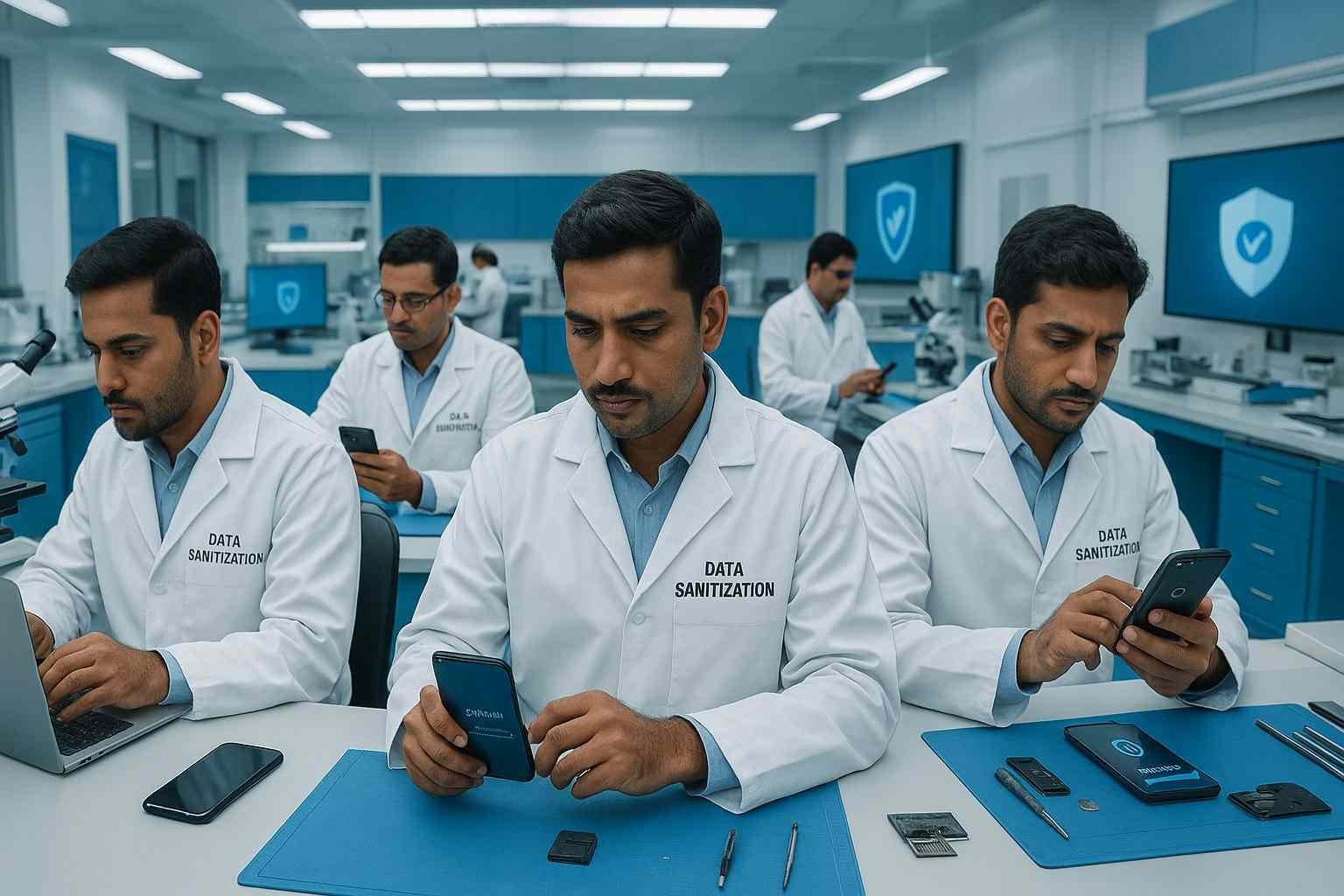 Completely erase data from smartphones before selling or recycling with secure wiping backup logout encryption reset and removal in a certified Data Sanitization lab www.datasanitization.in