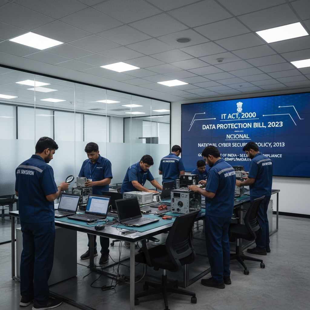 data destruction india 2025 e waste disposal secure erase hard drive laptop phone compliance privacy breach govt rules IT asset recycling risk cyber law www.datasanitization.in