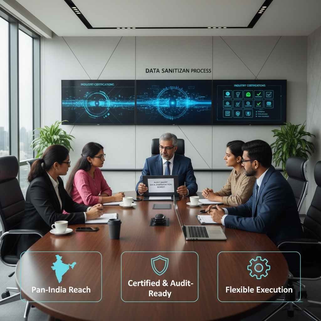 data sanitization india remote onsite certified secure data wipe audit-ready industry standards pan-india reach multi-industry expertise corporates mnc startups healthcare www.datasanitization.in