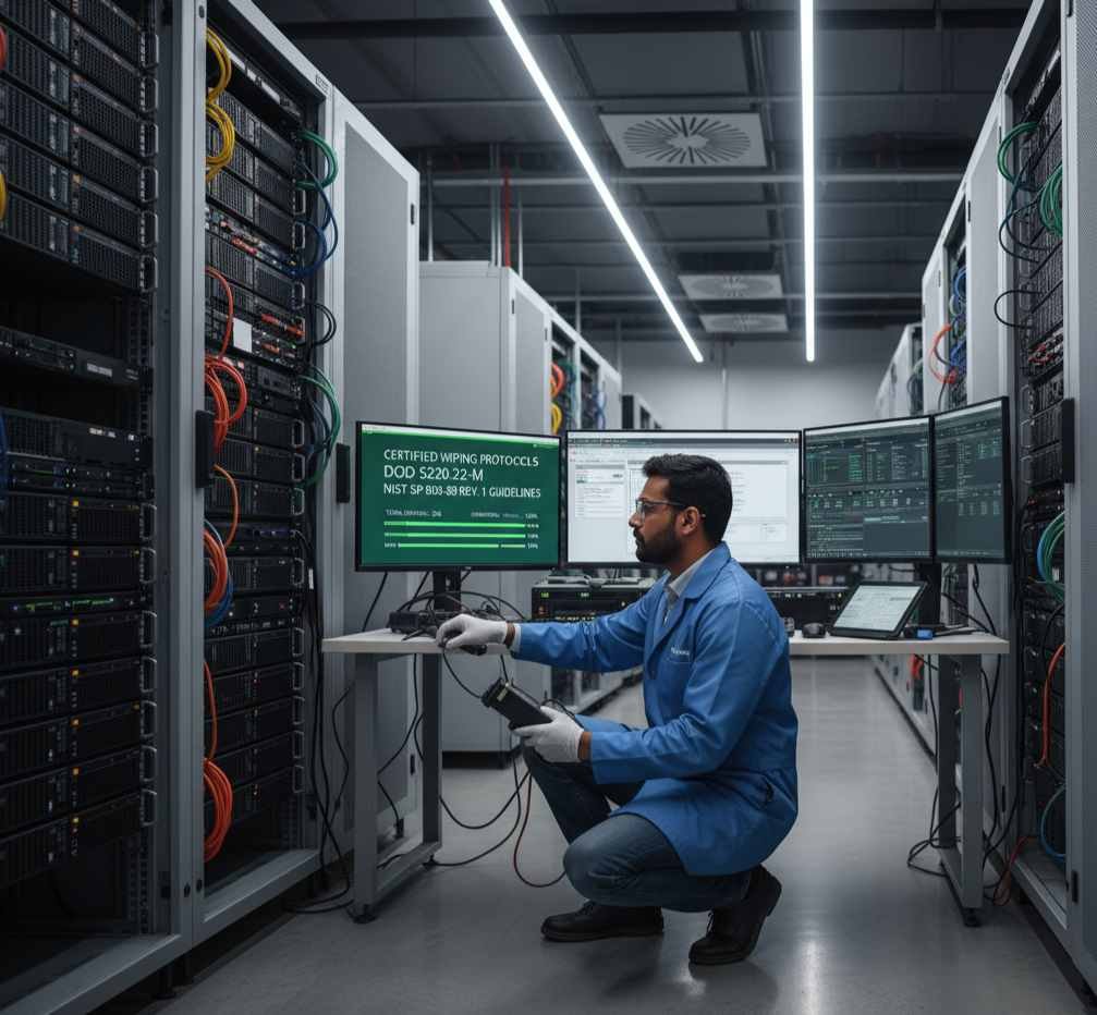 SAN data wiping certified secure erase NIST 800-88 military-grade destruction on-site sanitization enterprise storage SSD HDD compliance unrecoverable www.datasanitization.in