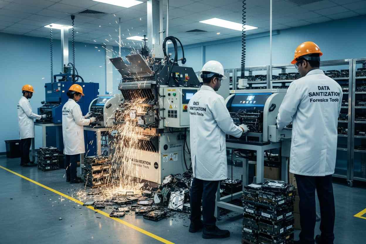 physical data destruction security shredding crushing degaussing melting incineration hdd ssd destroy corporate legal government data certified gdpr hipaa iso 27001 india www.datasanitization.in