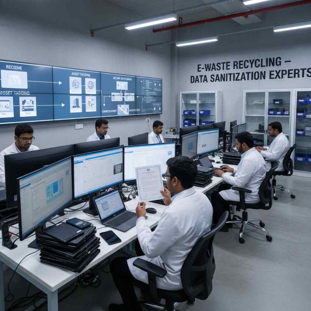e-waste recycling secure data wiping data erasure electronic waste disposal hard drive data destruction computer smartphone tablet india certified erasure www.datasanitization.in