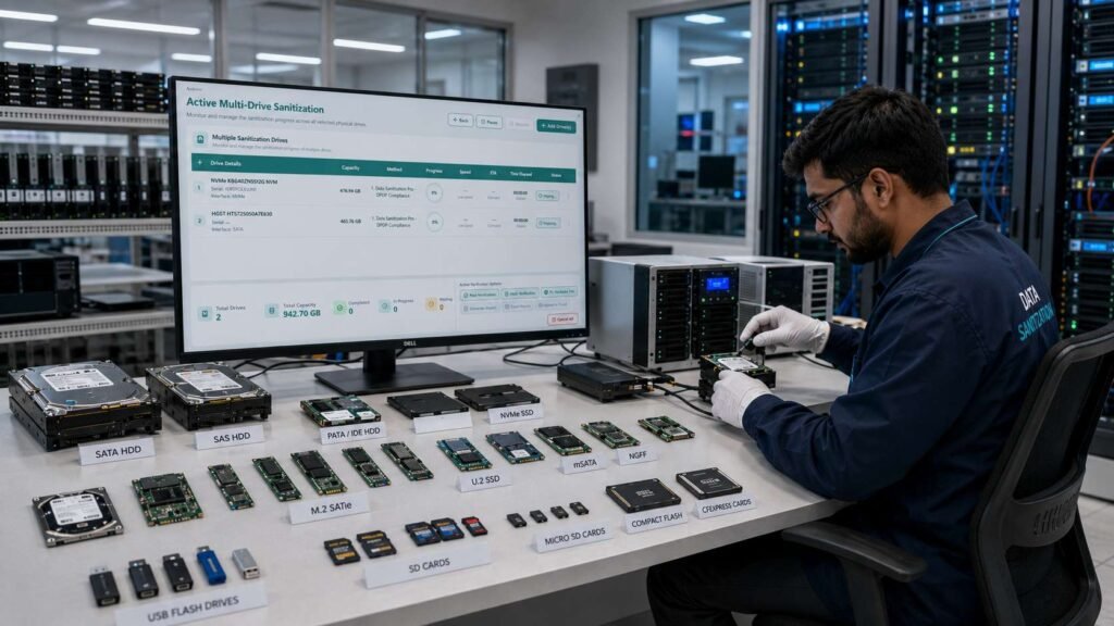 data sanitization pro software supports hdd ssd nvme m2 raid nas san usb storage devices secure data erasure enterprise storage wiping India www.datasanitization.in