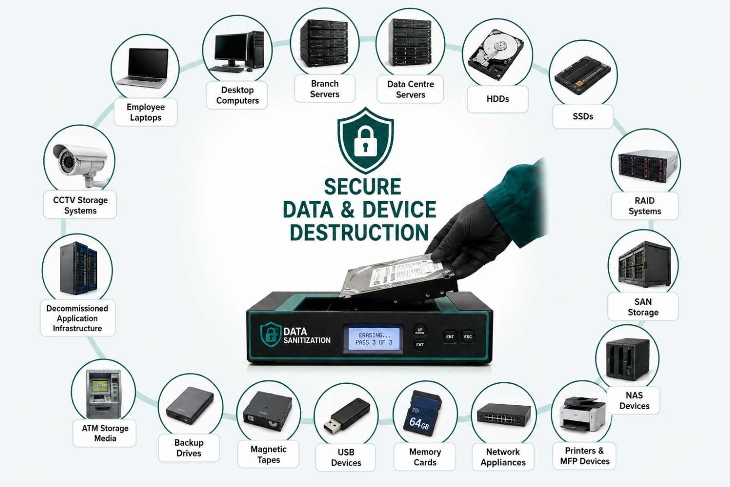 Banking-Data-Destruction-Devices-Laptops-Servers-HDD-SSD-RAID-SAN-NAS-ATM-Backup-Tapes-USB-CCTV-Storage-Secure-Data-Erasure-India-www.datasanitization.in