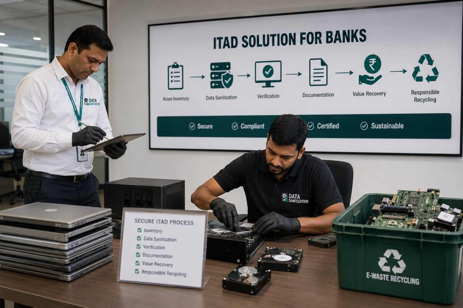 Banking-ITAD-Solution-IT-Asset-Disposition-Data-Sanitization-Verification-Documentation-Value-Recovery-Responsible-Recycling-Banks-NBFCs-India-www.datasanitization.in
