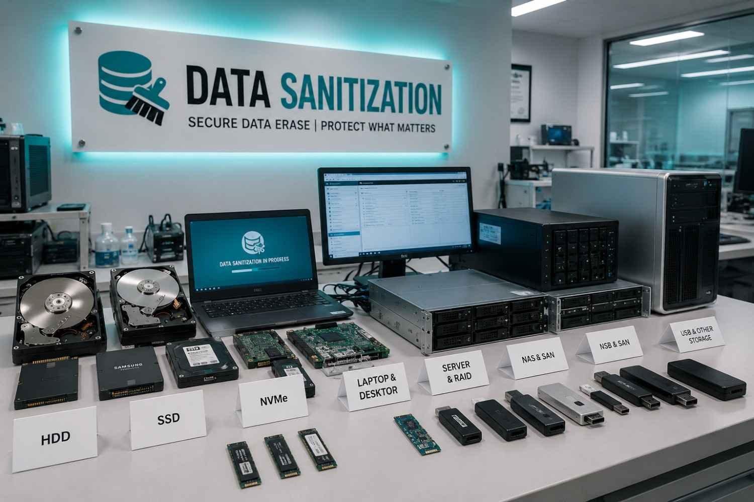 secure data sanitization for hdd ssd nvme laptops desktops servers raid nas san usb and storage media with proper data erasure and confidential information protection at www.datasanitization.in